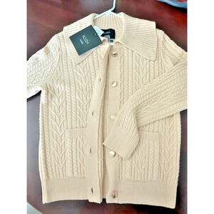 Aleeza Paris Amulia Top Chunky Oatmeal Silver XL Wool Sweater Cableknit $194